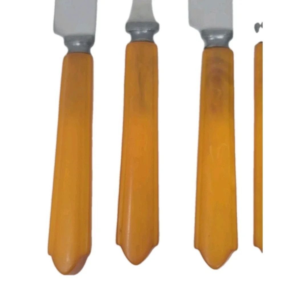 Butterscotch Bakelite Flatware‎ Knives and Forks Lot of 12 U25